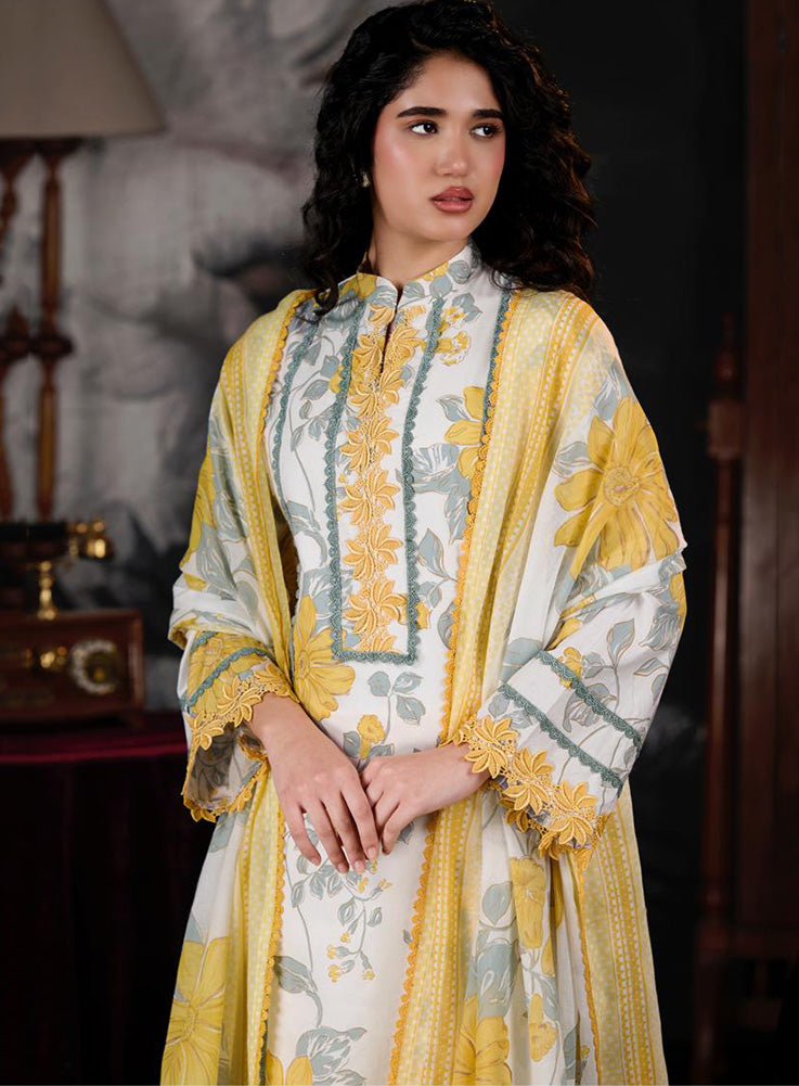 Party Wear Pure Mul Chanderi Yellow Unstitched Suit Material for Women