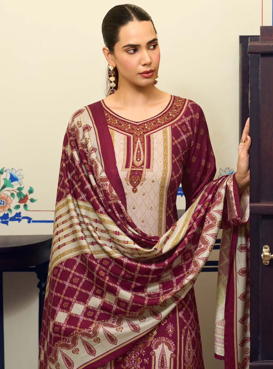 Viscose Pashmina Unstitched Winter Salwar Suit Dress Material for Women