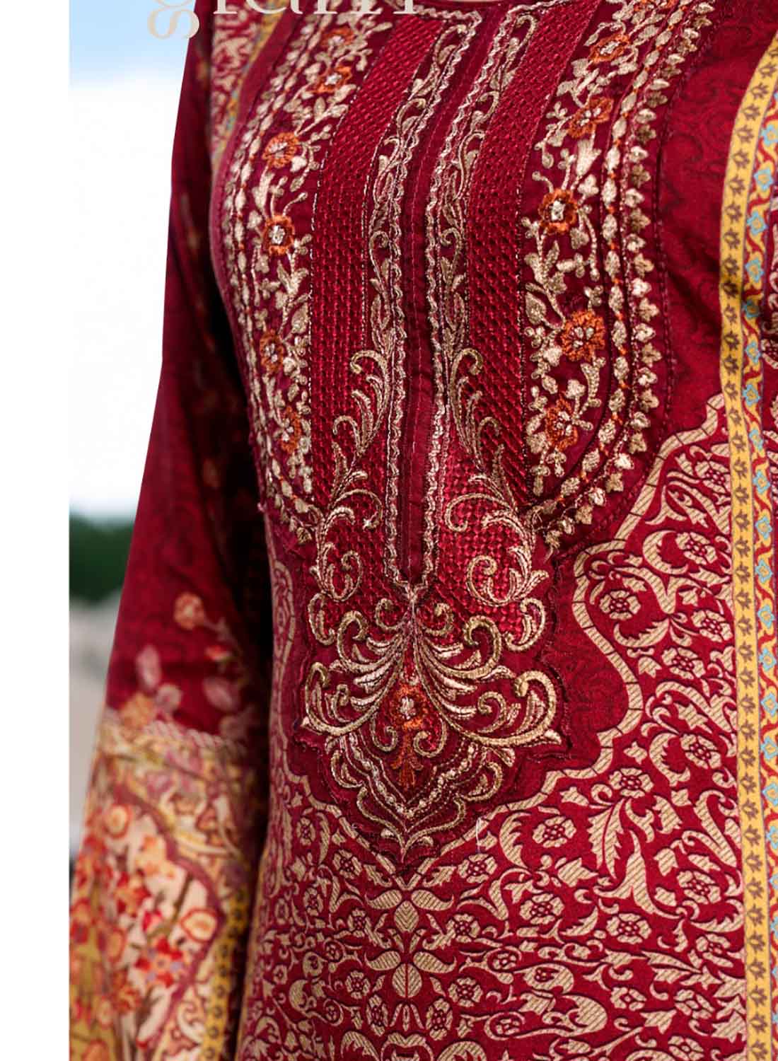 Red Pashmina Winter Unstitched Salwar Suit Set Material with Embroidery