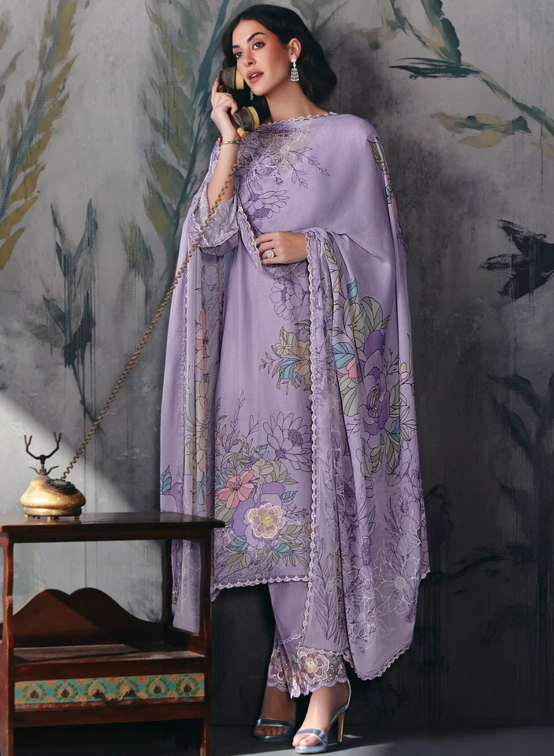 Purple Party Wear Muslin Unstitched Salwar Suit Dress Material with Embroidery
