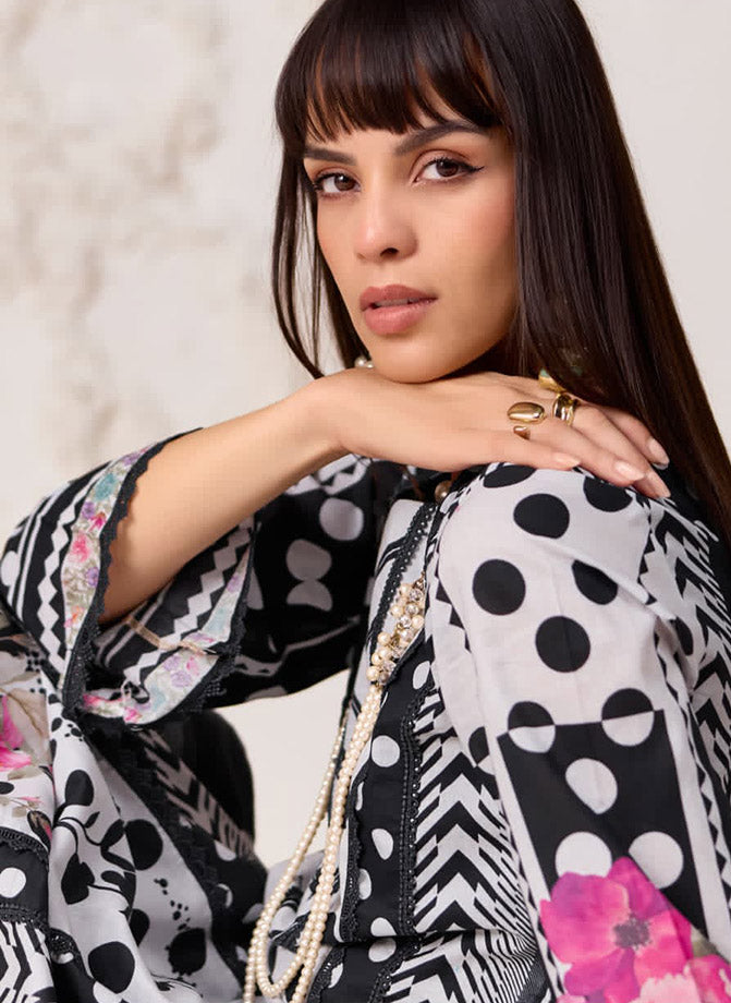 Party Wear Pure Cotton Black Unstitched Suit Set Material for Women