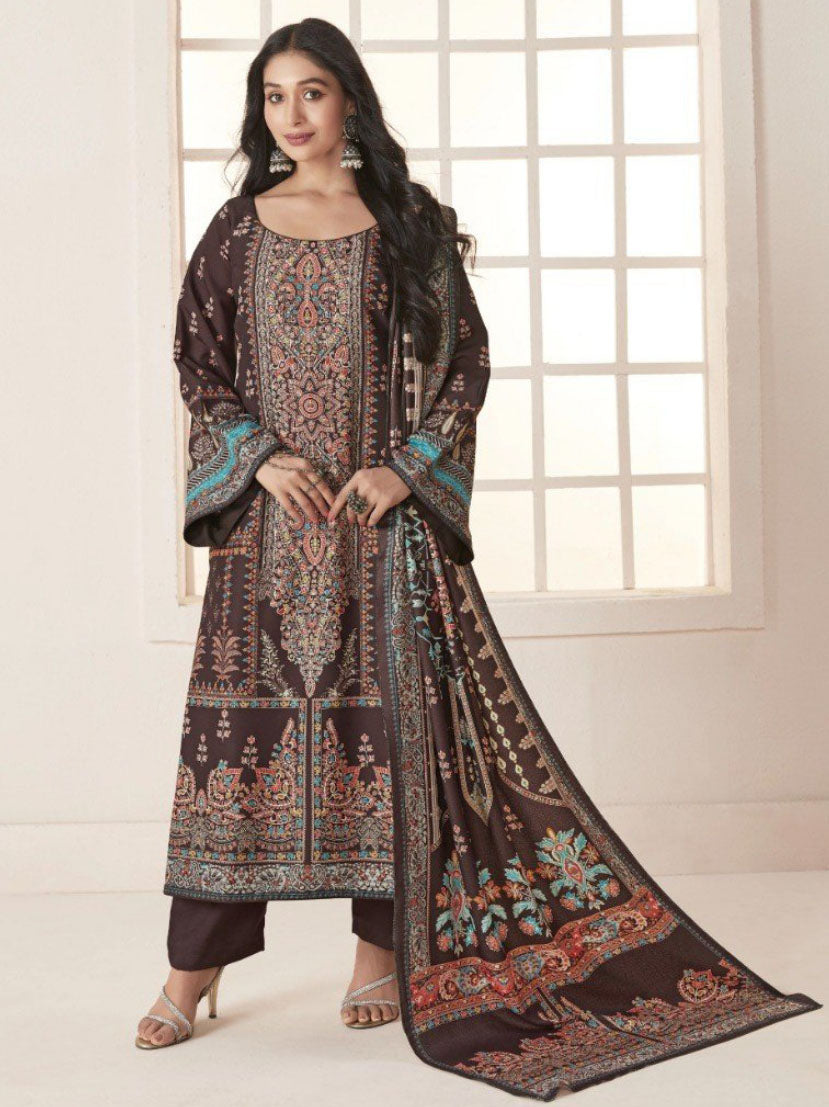 wool dresses for winter in pakistan Latest Dhanak Sequence Embroidered Dress With Printed Wool Shawl (KD-243) Online Shopping & Price in Pakistan