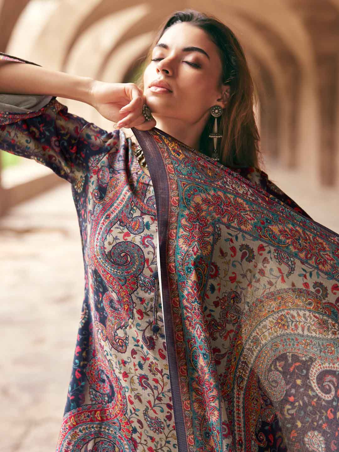 Mumtaz Arts Pure Lawn Cotton Blue Unstitched Suit Dress Material