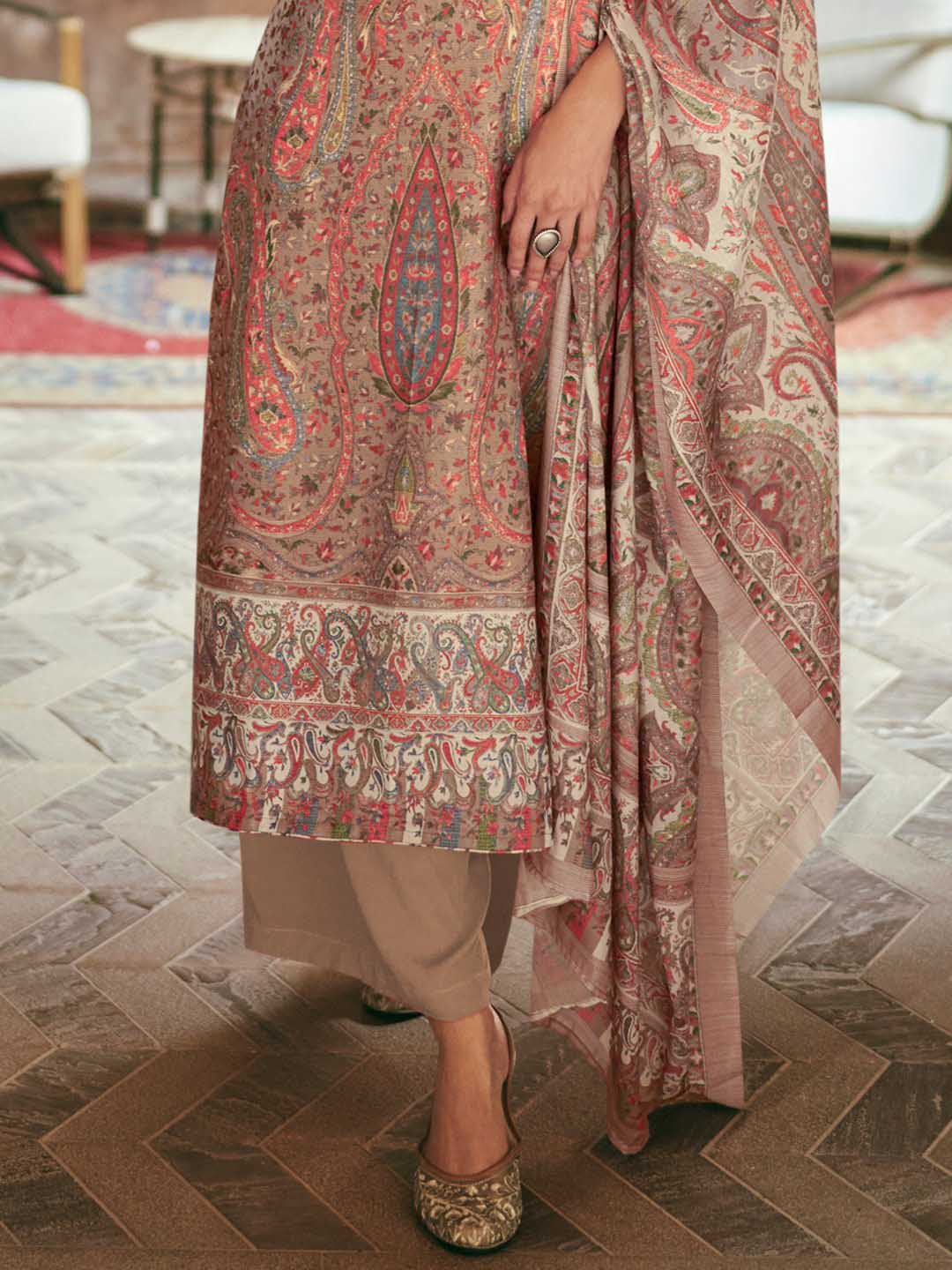 Mumtaz Arts Pure Lawn Cotton Brown Unstitched Suit Dress Material