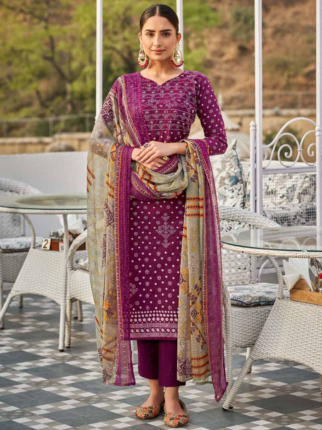 Unstitched Printed Cotton Salwar Suit Dress Material for Women Stilento Unstitched Printed Cotton Salwar Suit Dress Material for Women Stilento