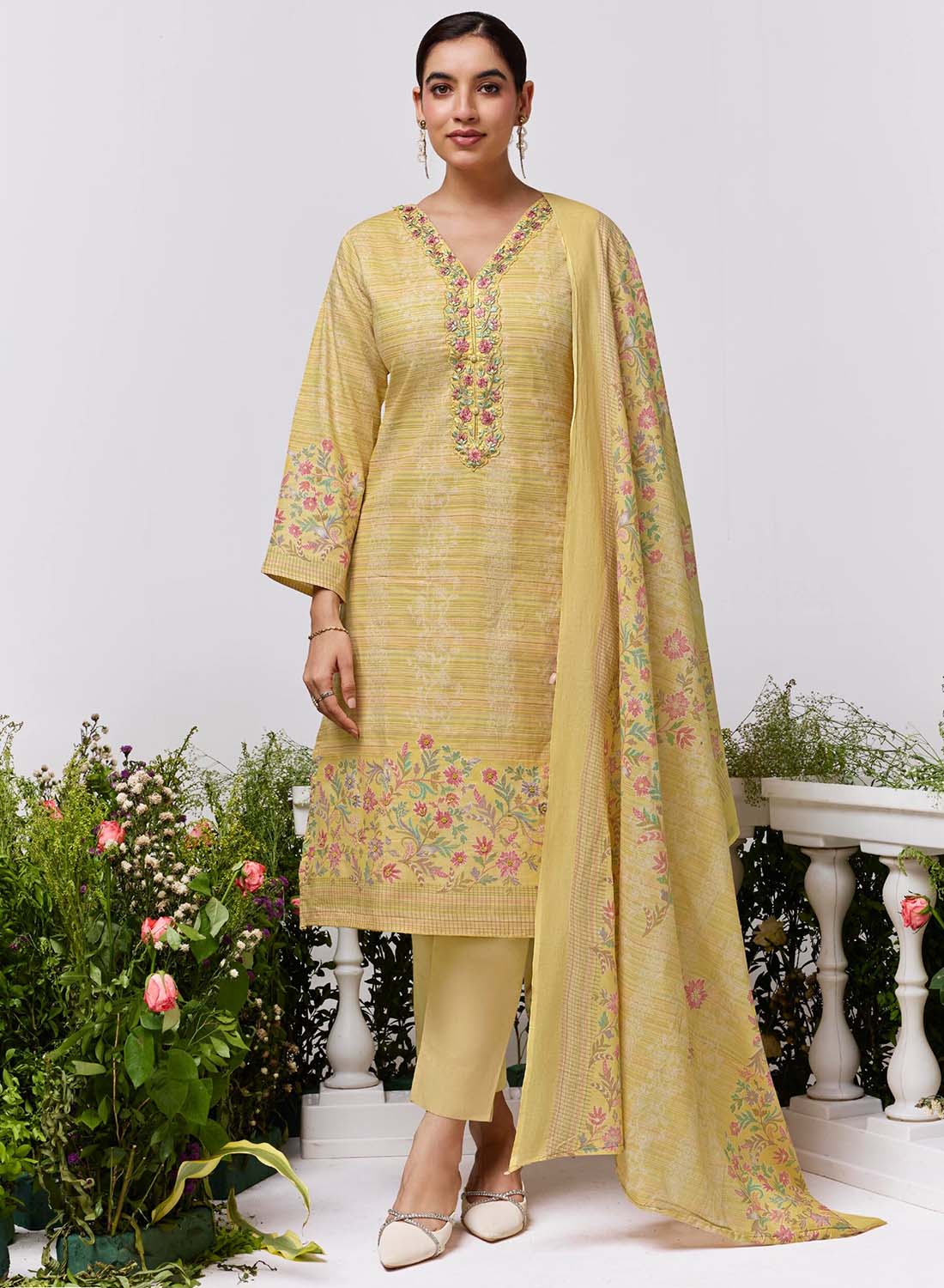 Cambric Cotton Unstitched Suit Set Material for Women with Embroidery