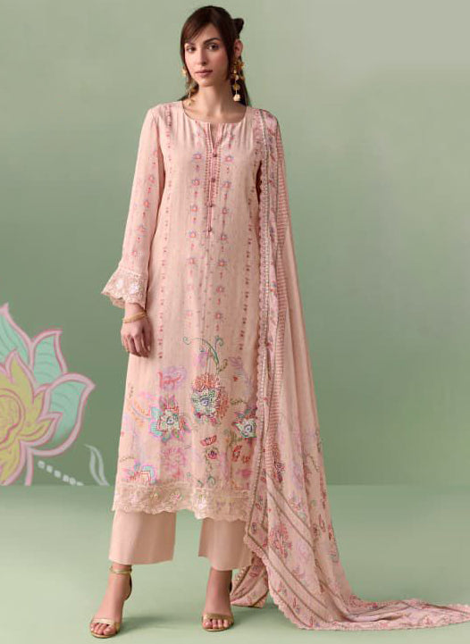 Pure Muslin Party Wear Unstitched Suit Dress Material with Embroidery