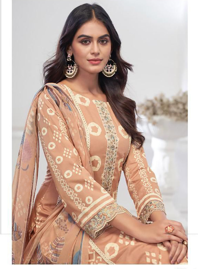 Pure Cambric Cotton Unstitched Suit Material with Chiffon Dupatta