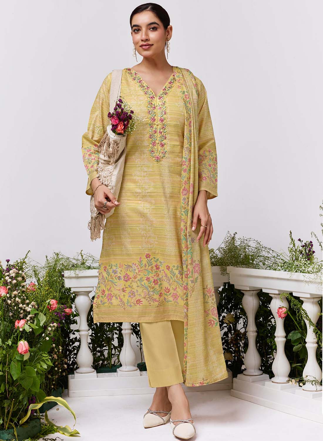 Cambric Cotton Unstitched Suit Set Material for Women with Embroidery