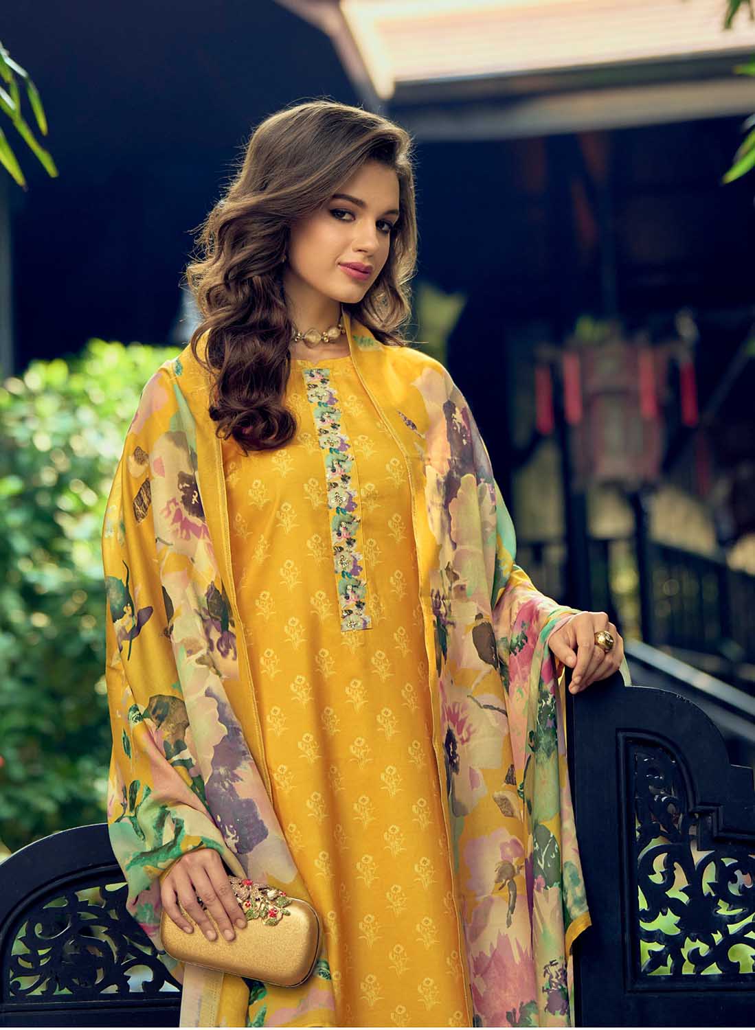 Yellow Pure Muslin Unstitched Salwar Suit Material for Women