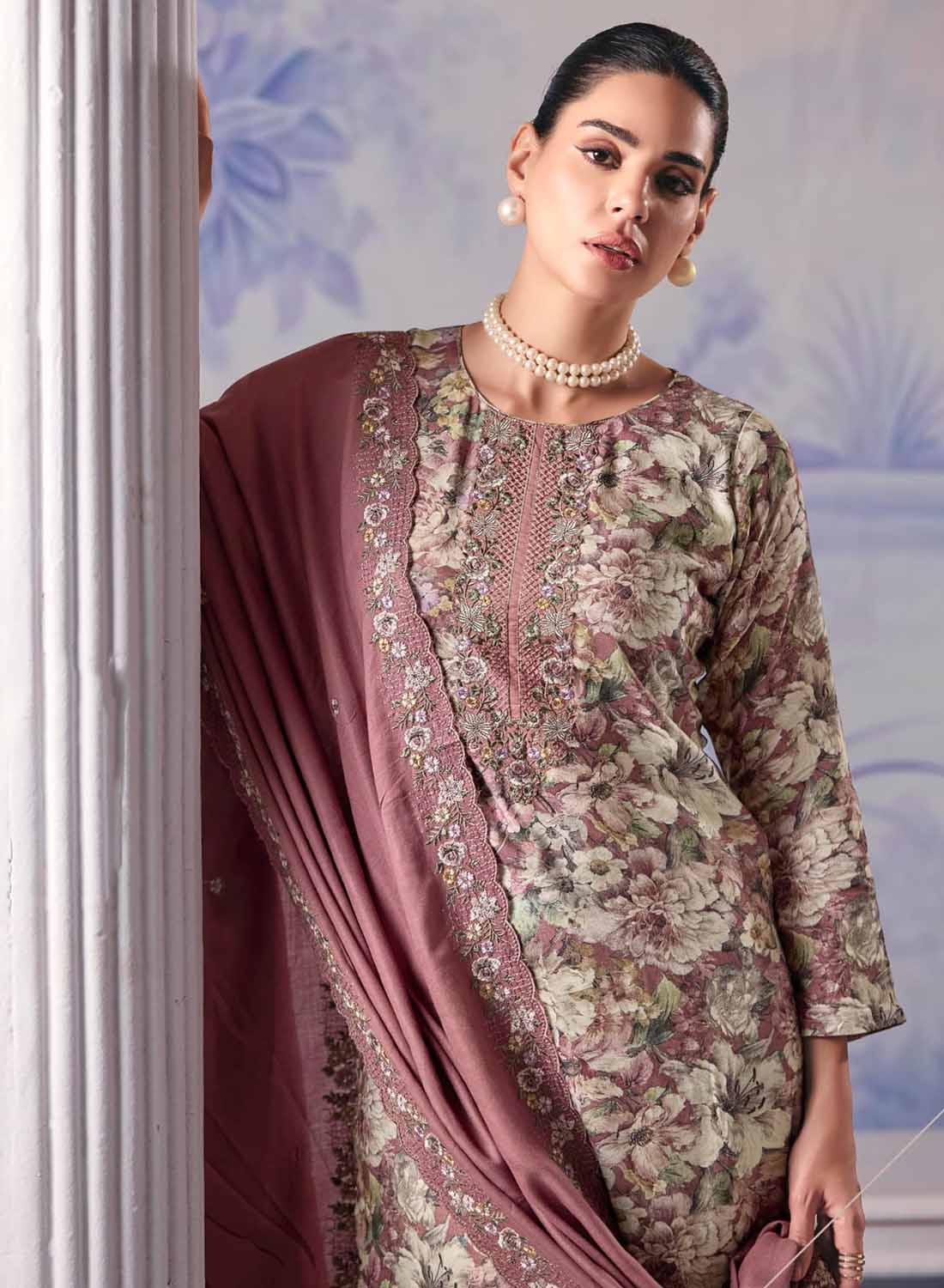 Winter Pashmina Unstitched Suit Set Dress Material with Embroidery