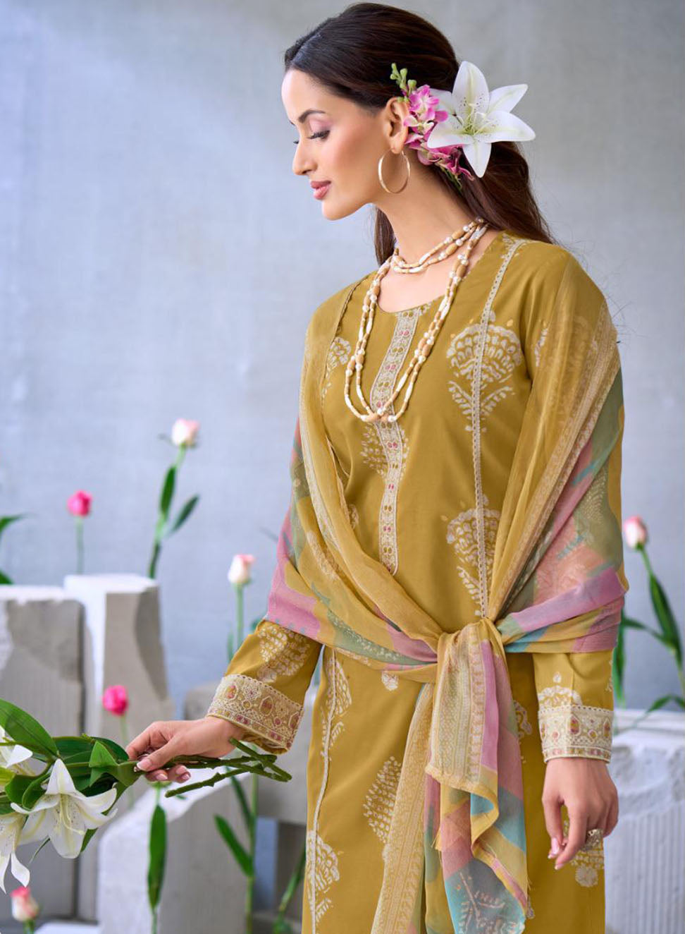 Pure Cambric Cotton Unstitched Suit for Women with Printed Dupatta
