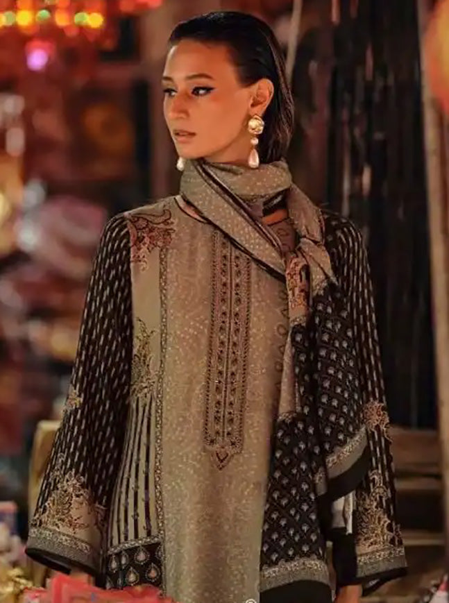 Black Unstitched Pashmina Winter Salwar Suit Material for Women