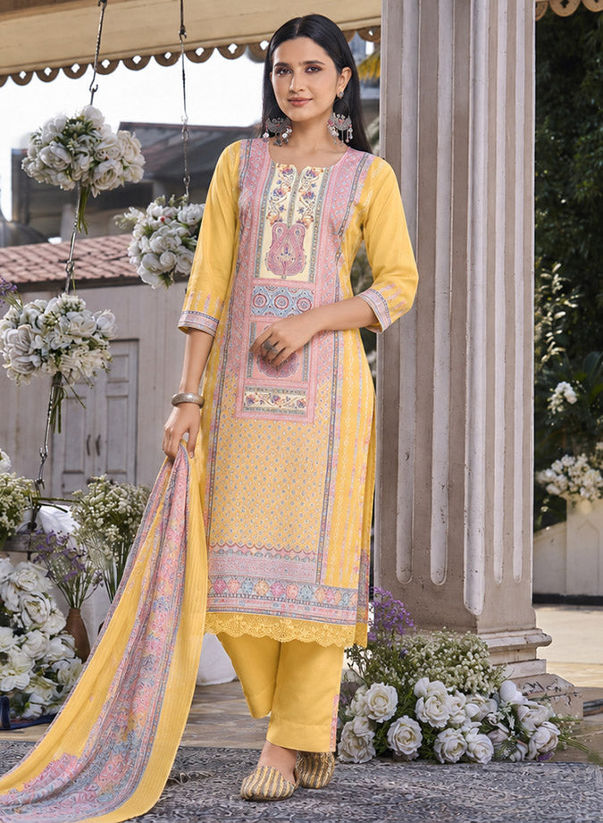 Printed Cotton Unstitched Suit Dress Material with Dupatta for Women
