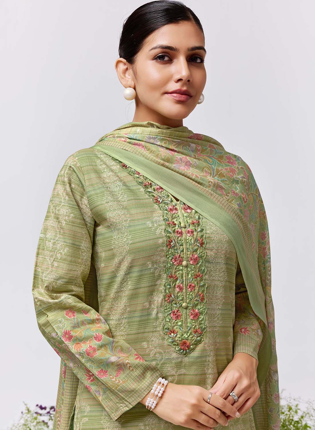 Cambric Cotton Unstitched Suit Material for Women with Embroidery
