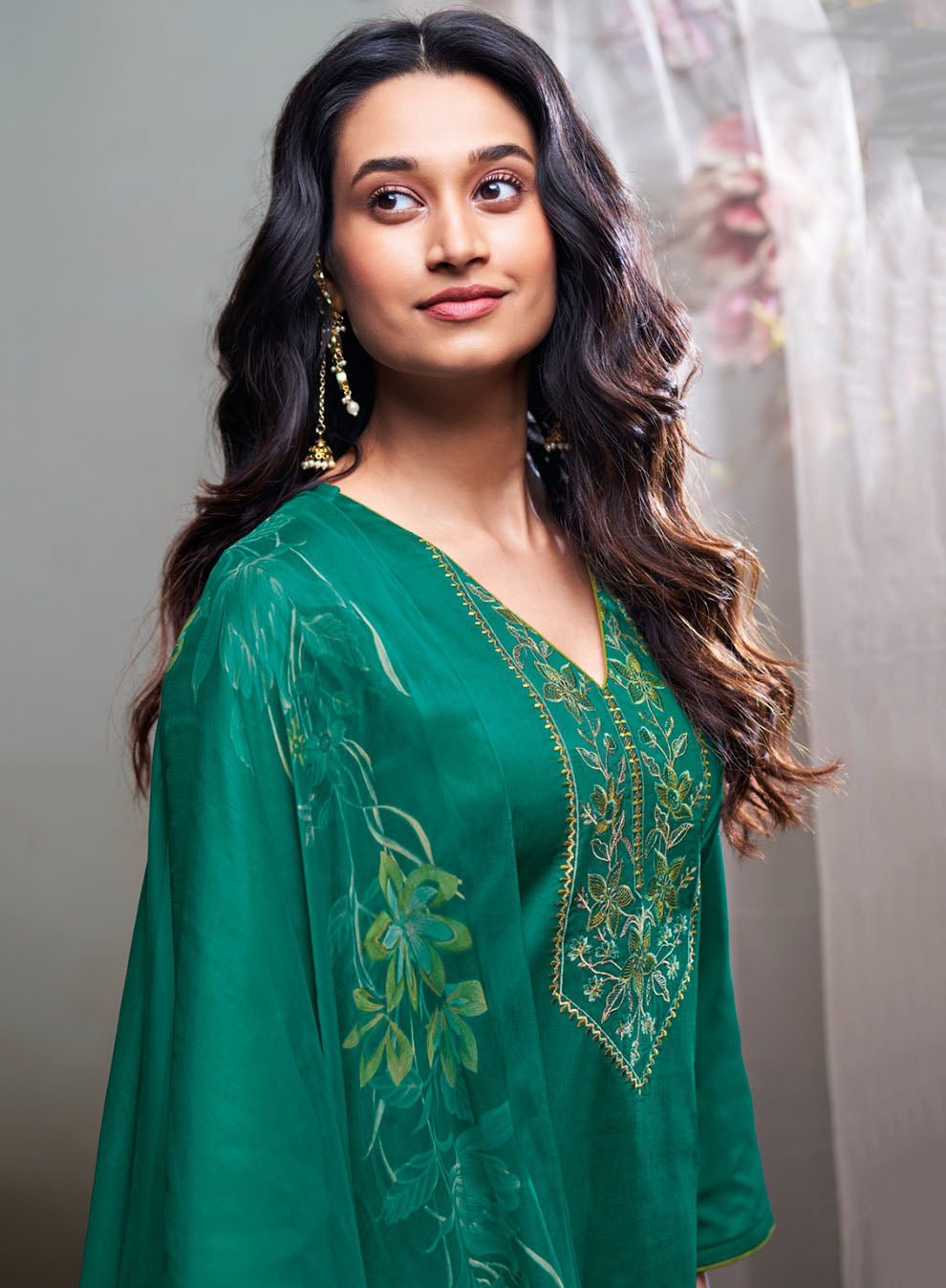 Ganga Unstitched Cotton Satin Suit Set Material with Chiffon Dupatta