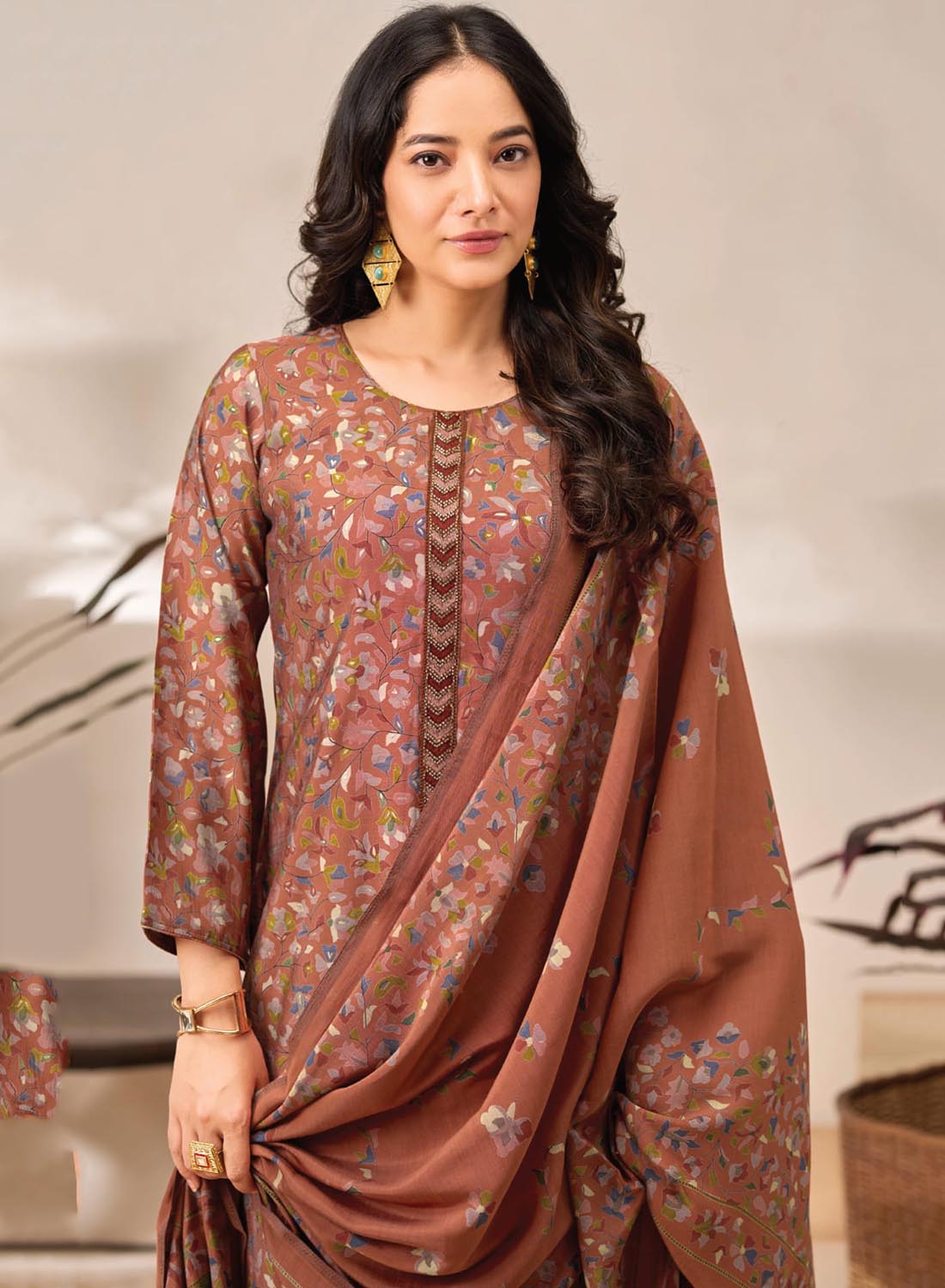 Fancy Modal Silk Unstitched Salwar Suit Fabric Material for Women
