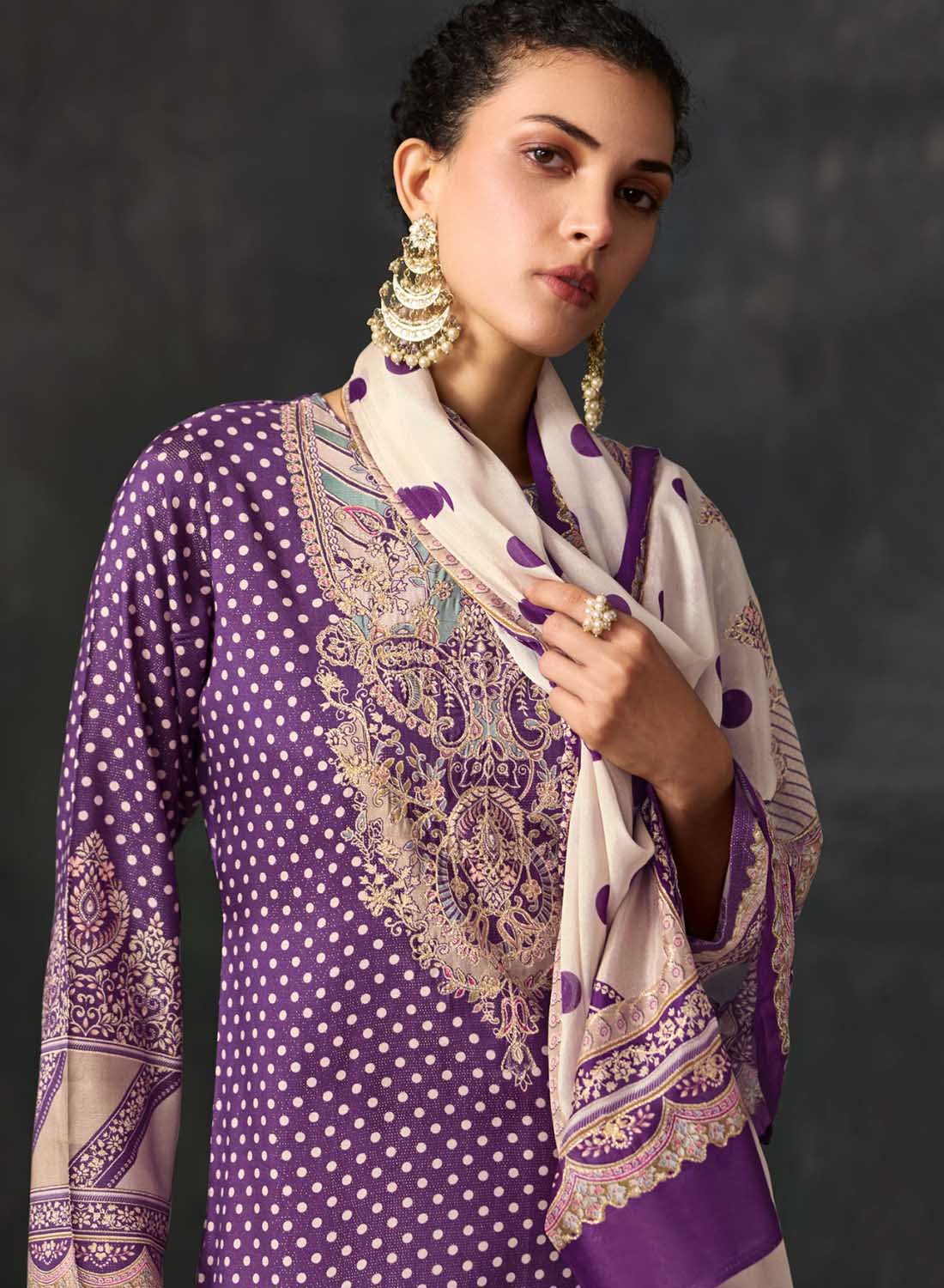 Party Wear Pure Muslin Unstitched Suit Material with Aari Hand Work