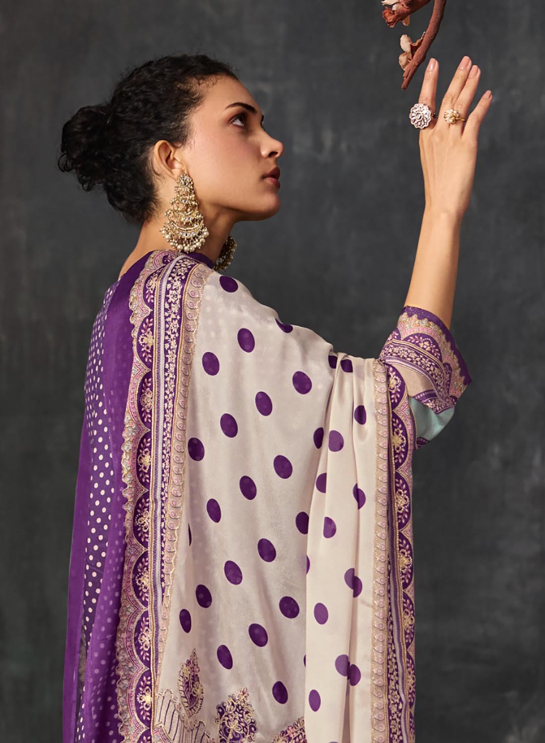Party Wear Pure Muslin Unstitched Suit Material with Aari Hand Work