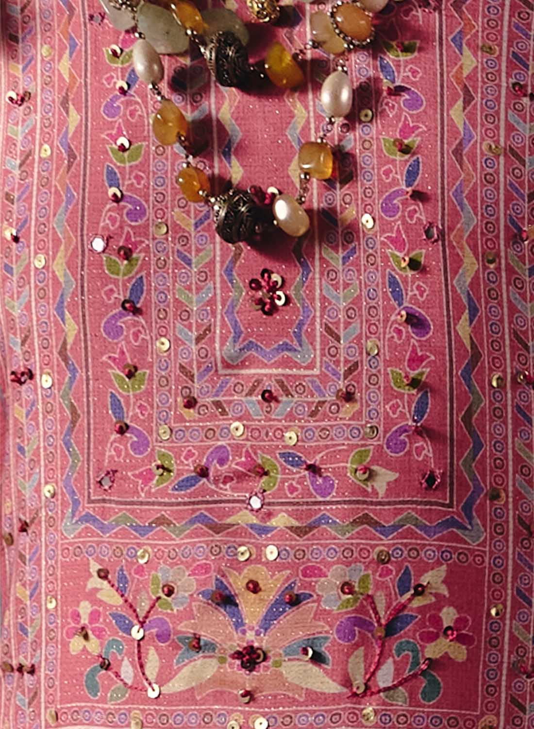 Party Wear Muslin Shimmer Pink Unstitched Salwar Suit Material for Women