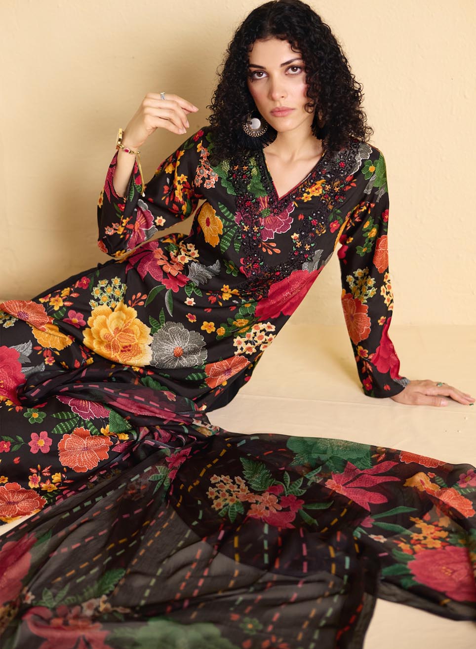 Muslin Unstitched Black Party Wear Suit Dress Material with Embroidery
