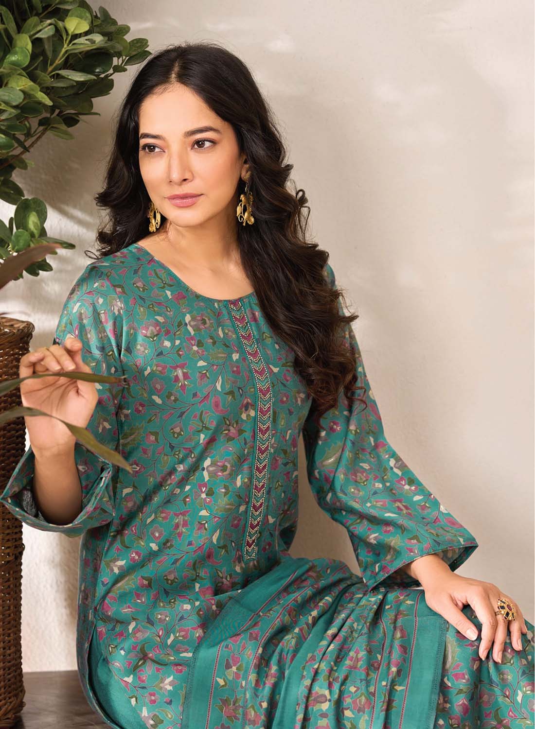 Fancy Modal Silk Teal Unstitched Salwar Suit Fabric Material for Women
