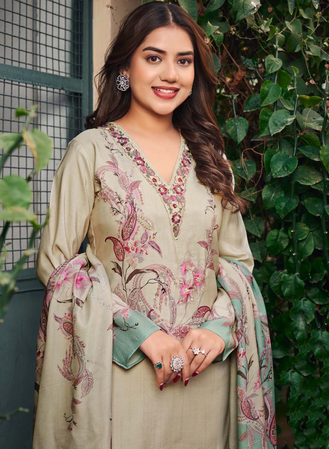 Party Wear Pure Muslin Unstitched Salwar Suit Dress Material with Embroidery