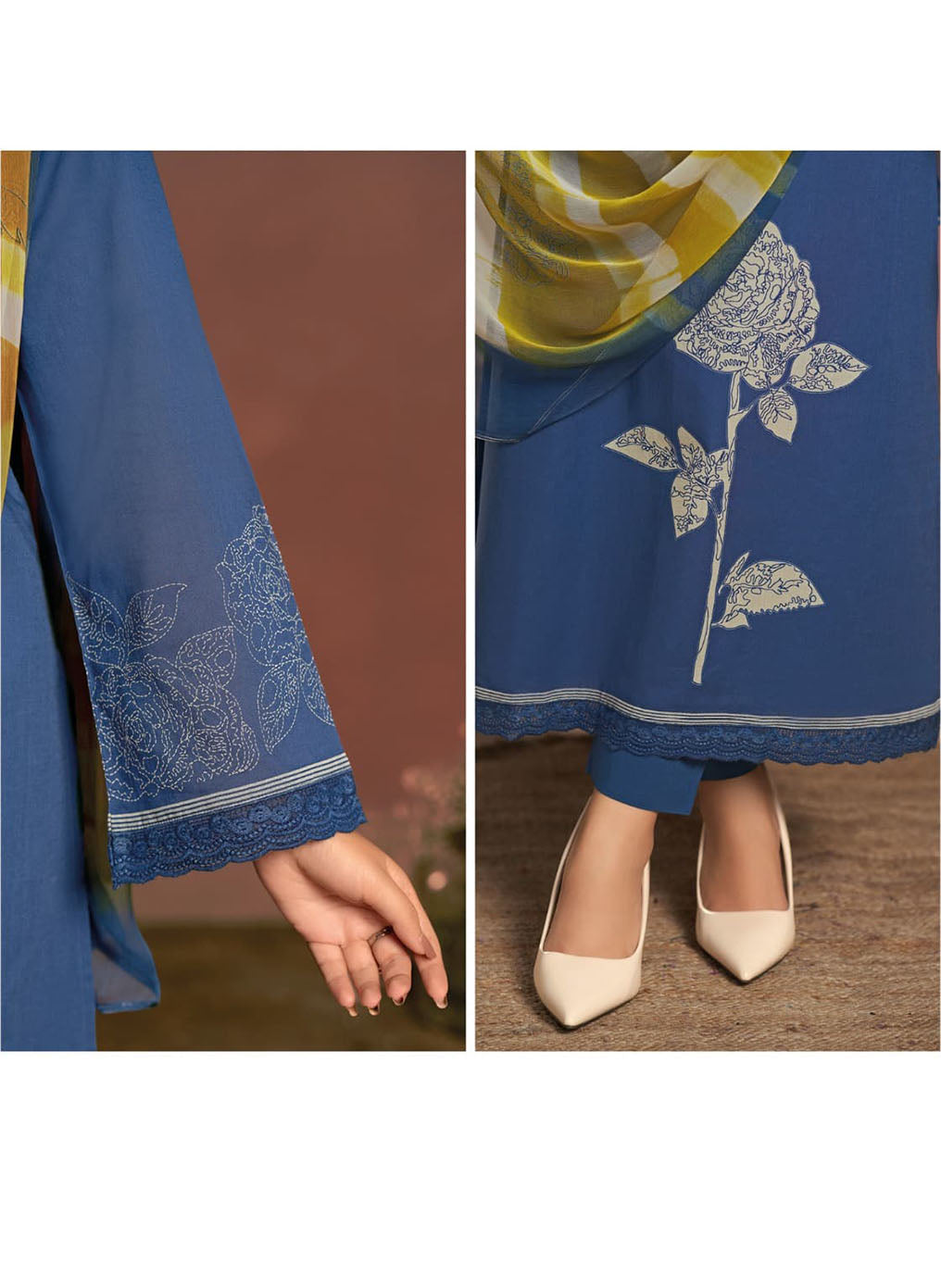 Pure Lawn Cotton Blue Unstitched Salwar Suit Dress Material for Women