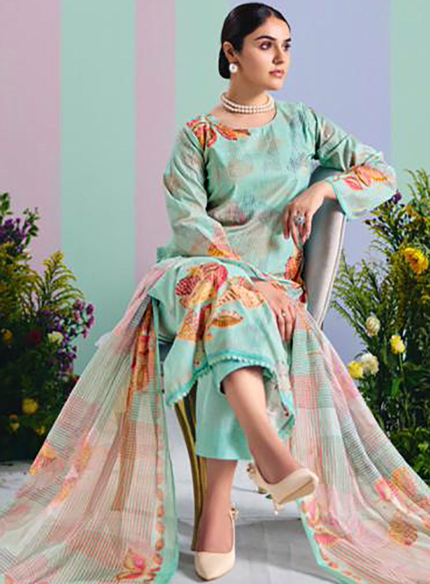 Premium Unstitched Pure Cotton Suit Dress Material with Chiffon Dupatta