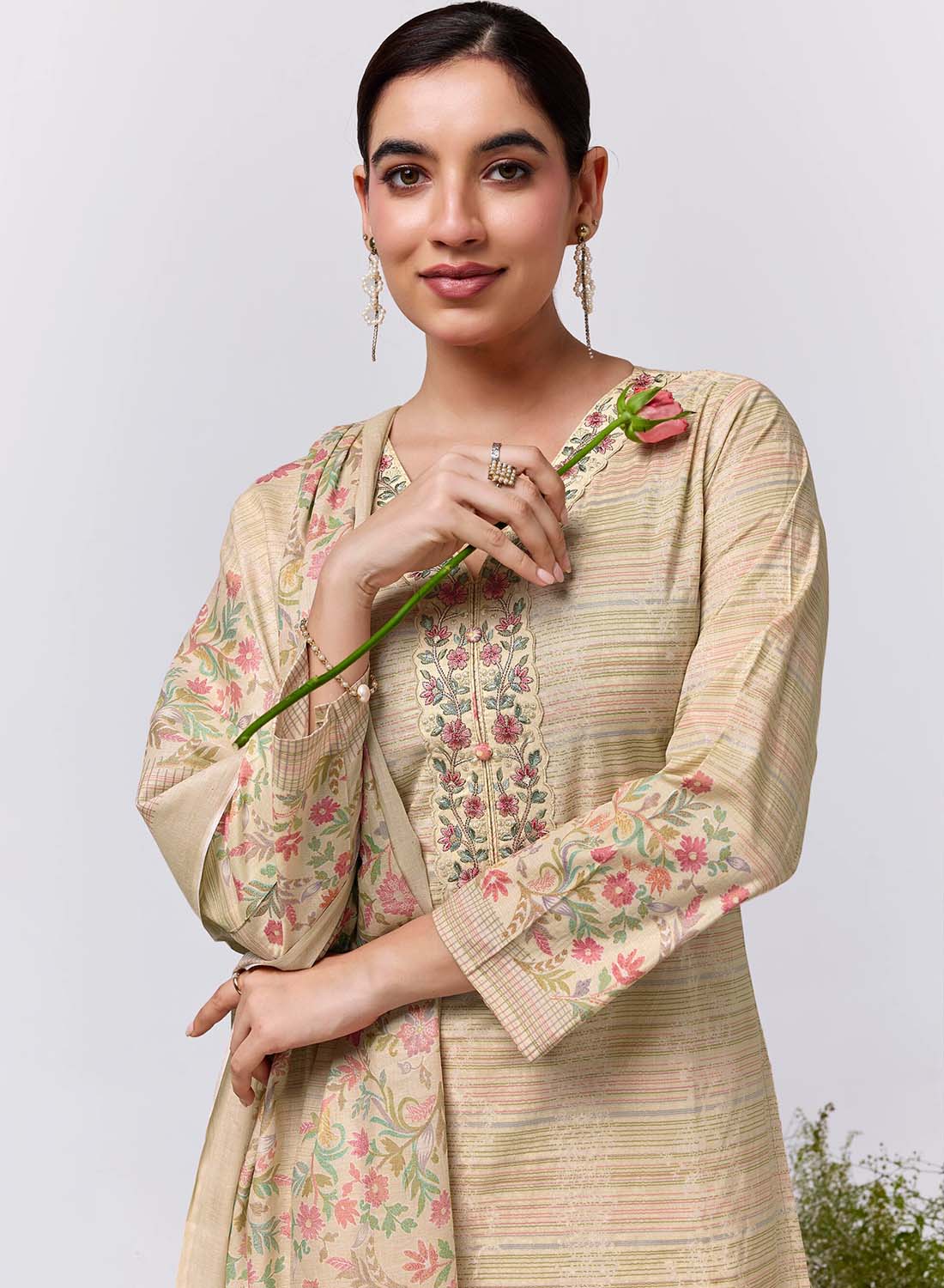 Cambric Cotton Unstitched Suit Dress Material for Women with Embroidery