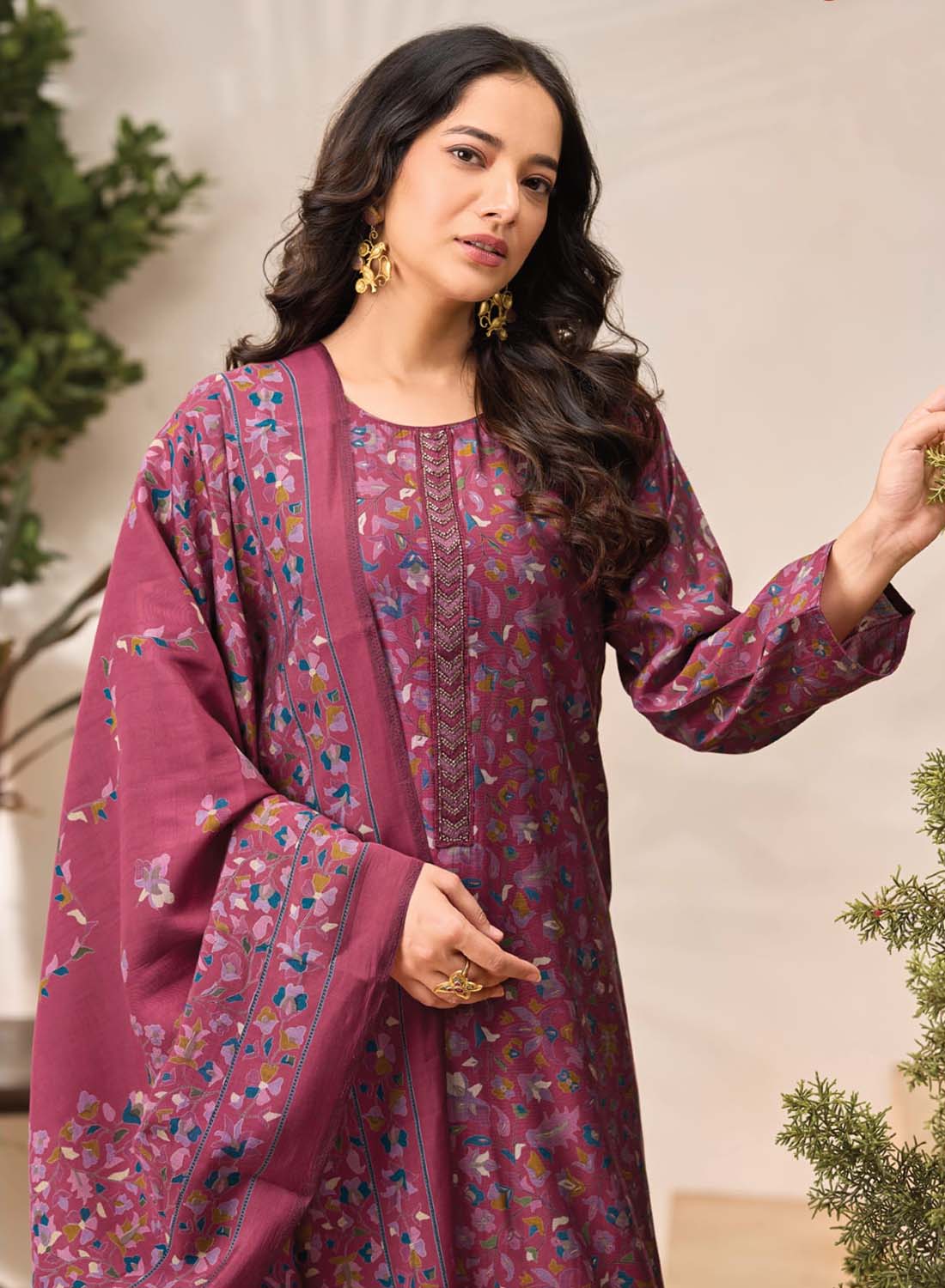 Fancy Modal Silk Pink Unstitched Salwar Suit Fabric Material for Women