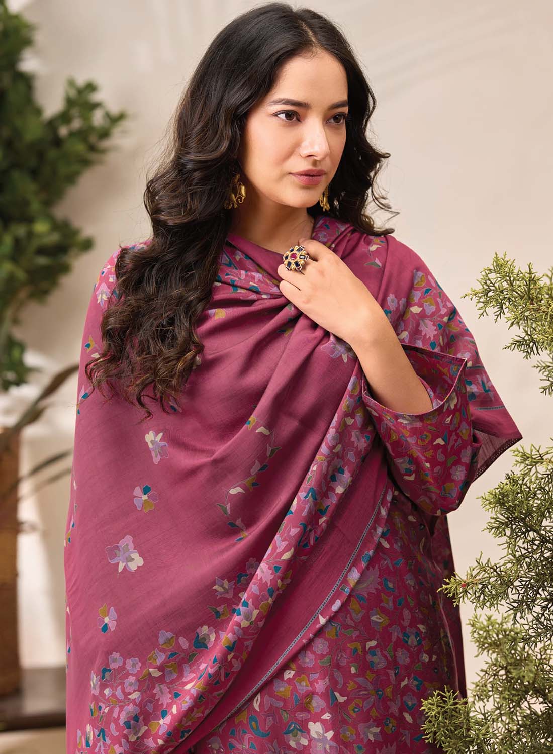 Fancy Modal Silk Pink Unstitched Salwar Suit Fabric Material for Women