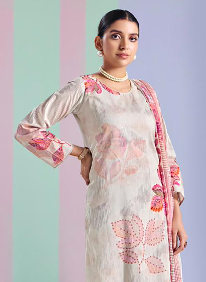 Premium Unstitched Pure Cotton Salwar Suit Material with Chiffon Dupatta