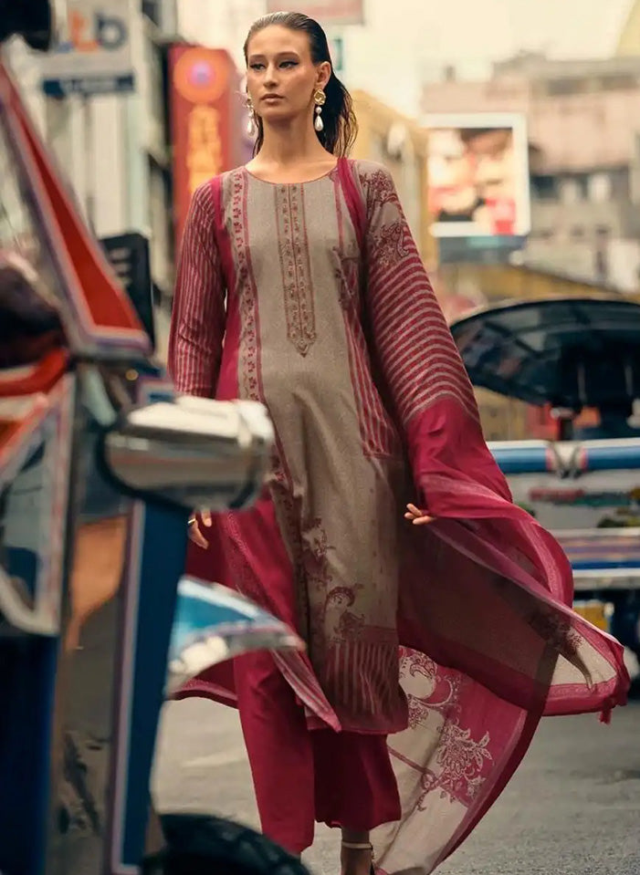 Red Unstitched Pashmina Winter Salwar Suit Set Material for Women