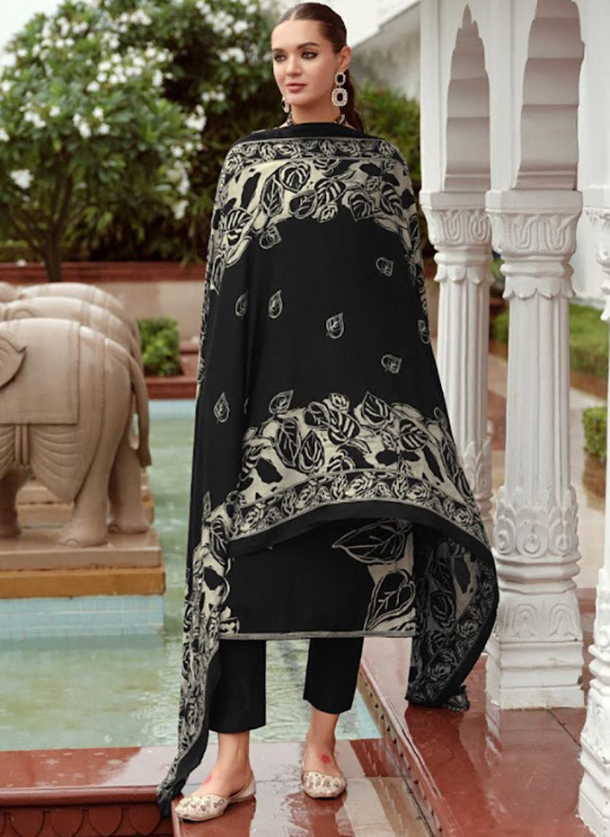 Black Pashmina Unstitched Winter Salwar Suit Set Fabric Material