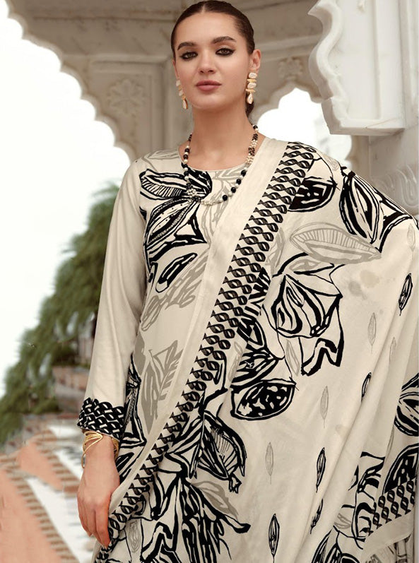 Cream Pashmina Unstitched Winter Salwar Suit Set Fabric Material
