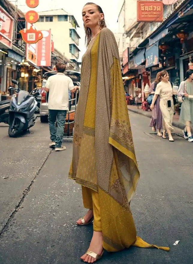 Mustard Unstitched Pashmina Winter Salwar Suit Set Material for Women
