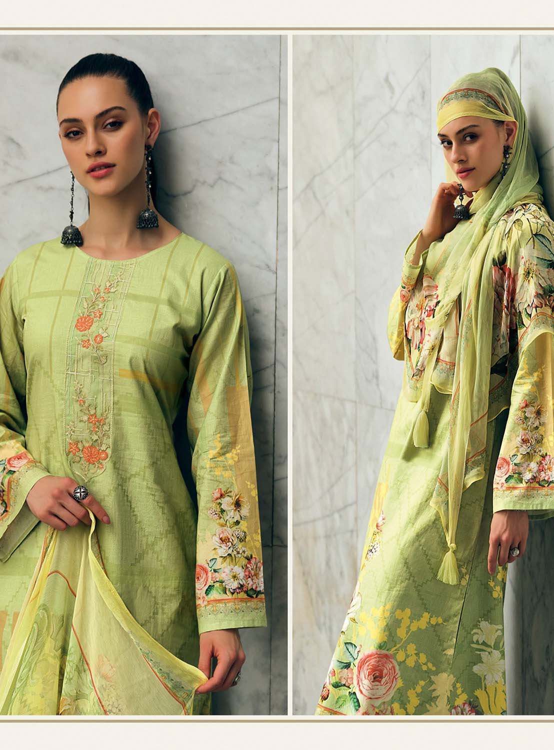 Green Unstitched Pashmina Winter Suit Dress Material for Women