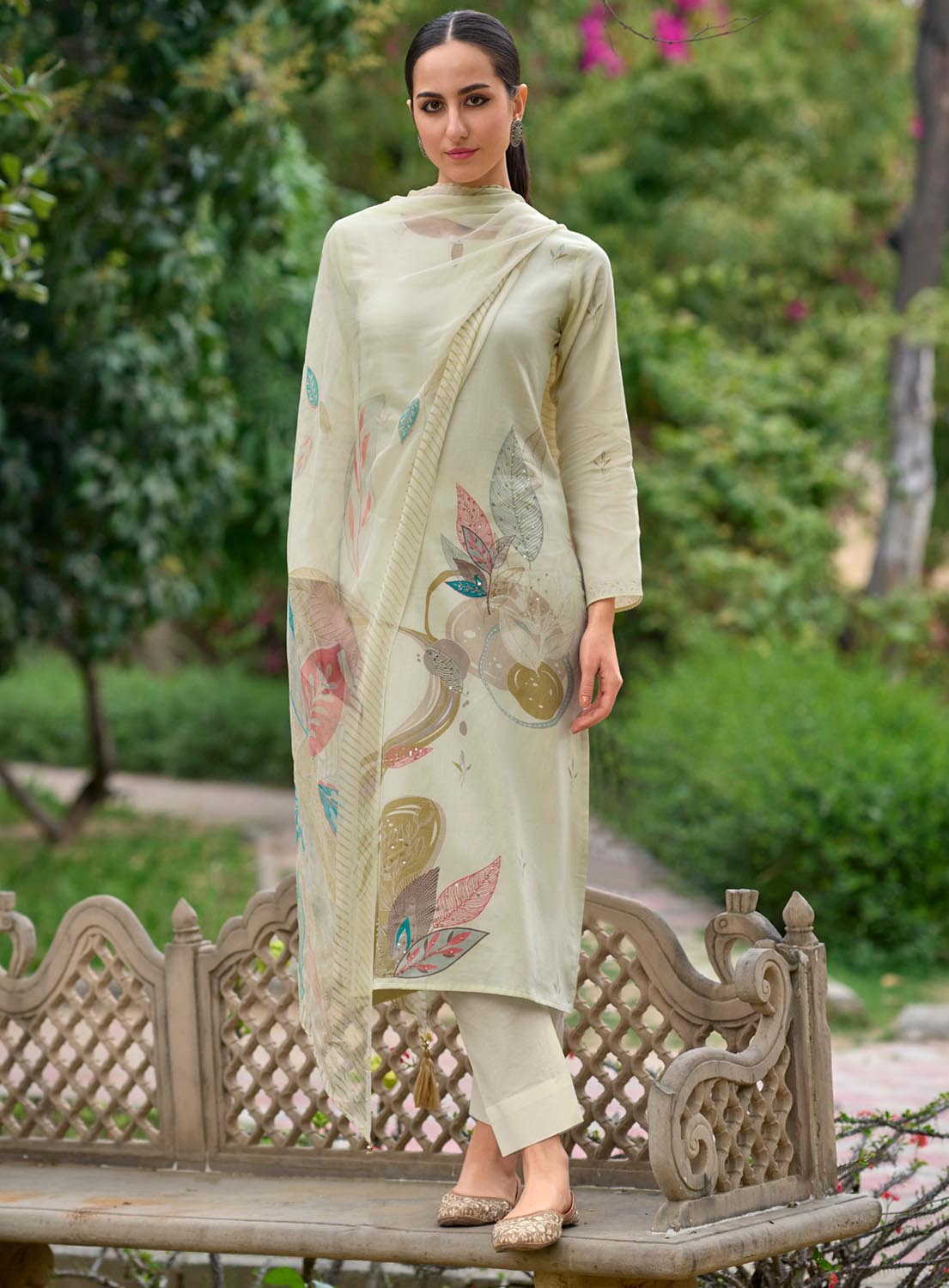 Kilory Off-White Unstitched Cotton Salwar Suit Material for Women