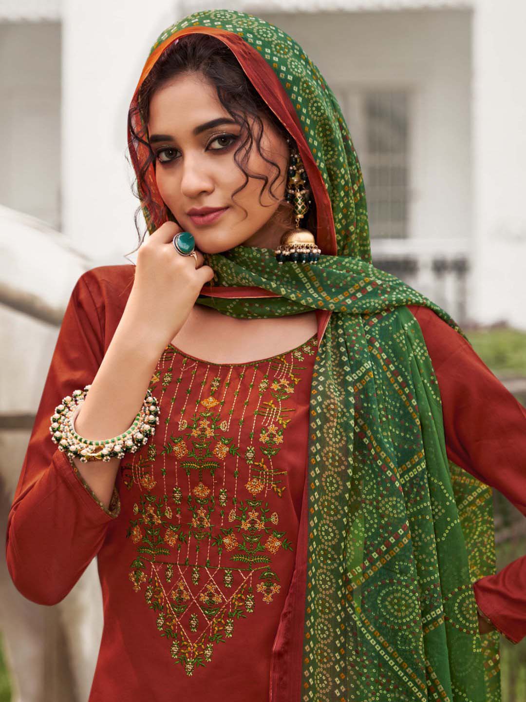 Unstitched Cotton Salwar Suit Dress Material with Embroidery