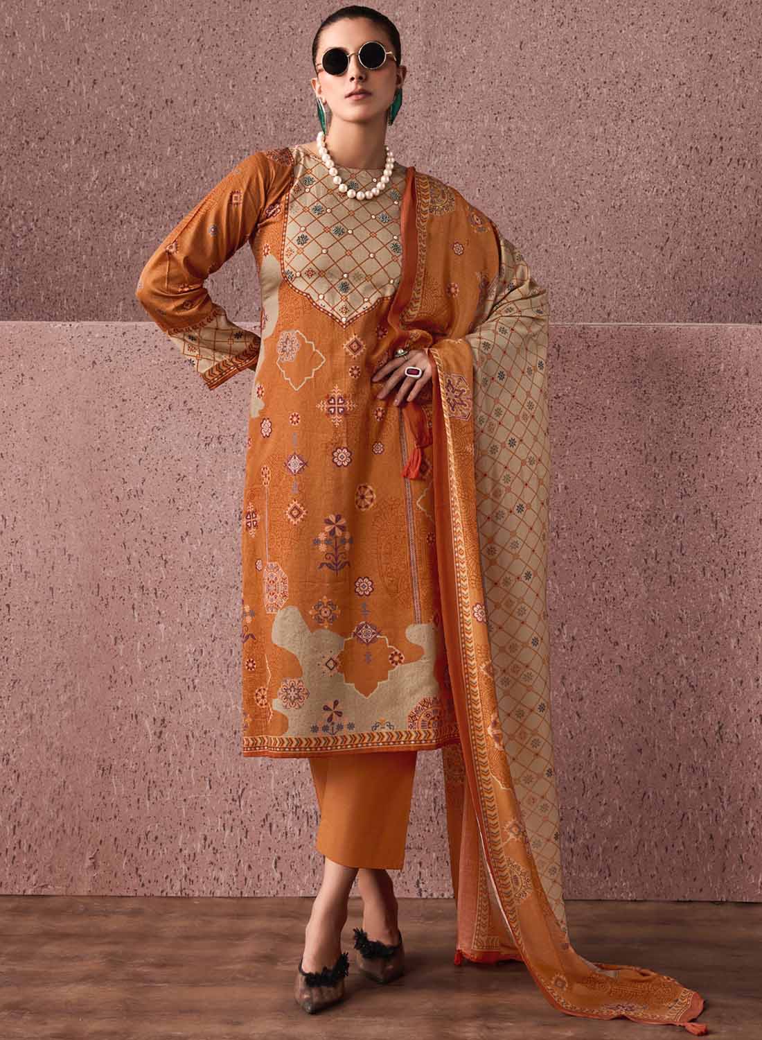 Unstitched Cotton Salwar Suit Dress Material with Muslin Dupatta