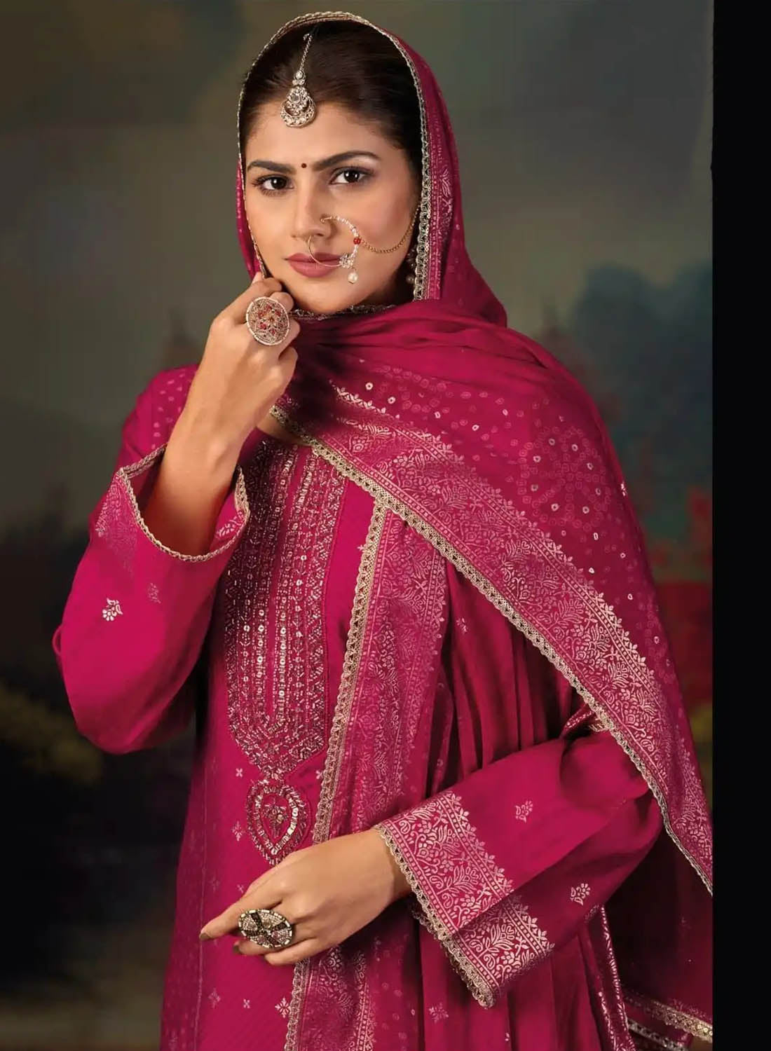 Party Wear Pure Muslin Silk Unstitched Suit Set Material for Women