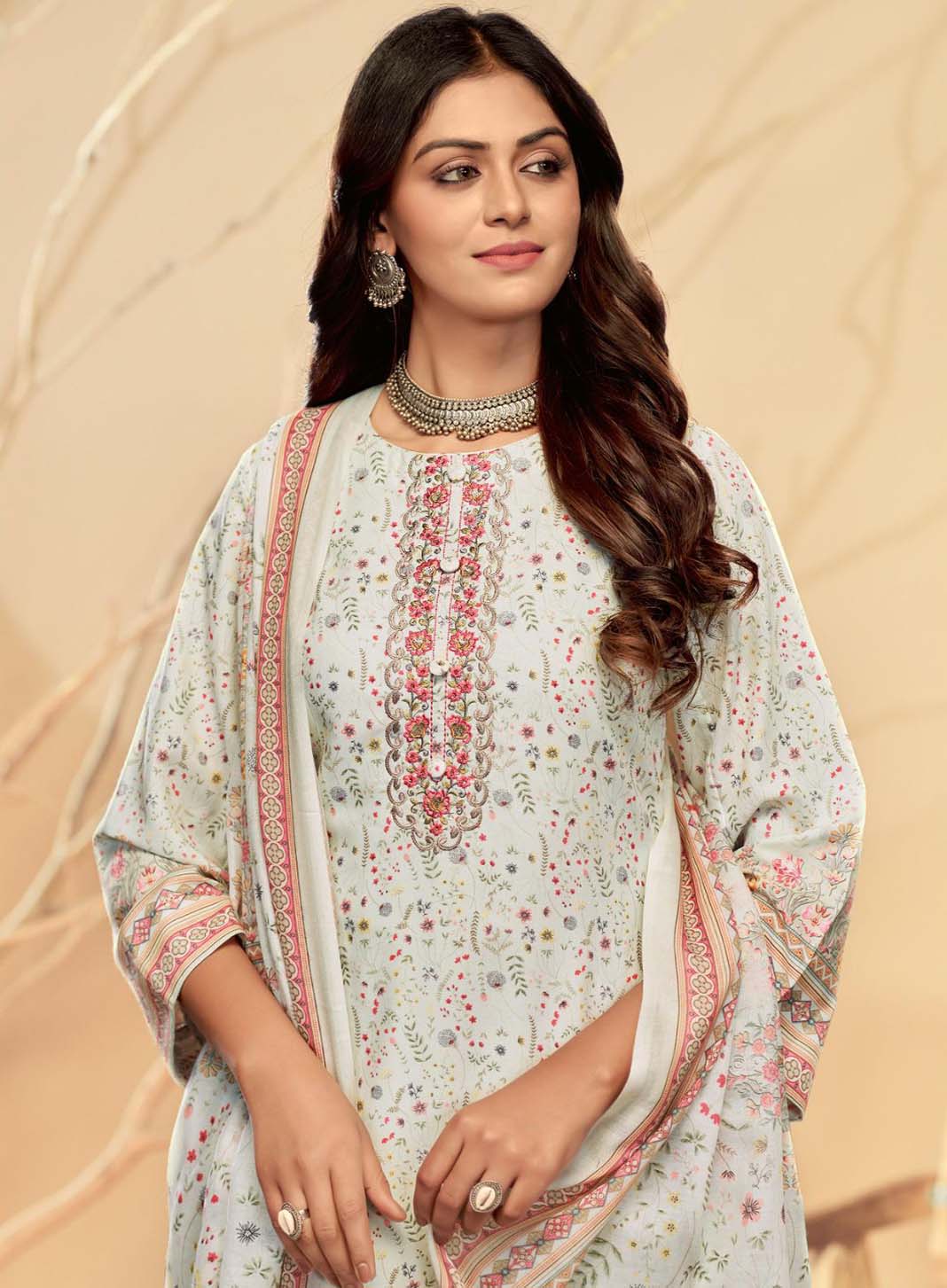 Light Green Pure Cotton Unstitched Suit Set Material for Women