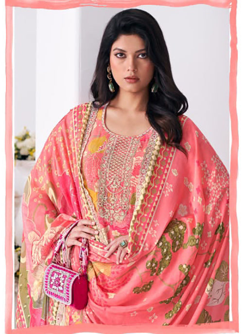 Party Wear Pakistani Muslin Unstitched Suit Material for Women with Embroidery