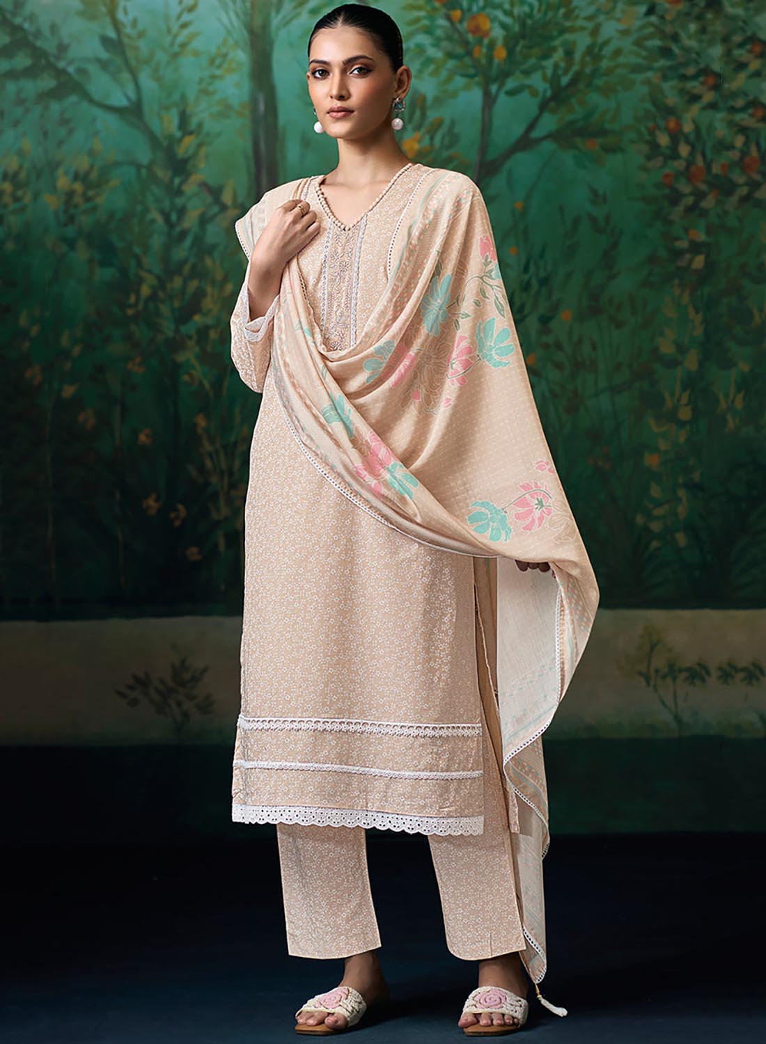 Printed Pure Cotton Unstitched Suit Material for Women with Dupatta