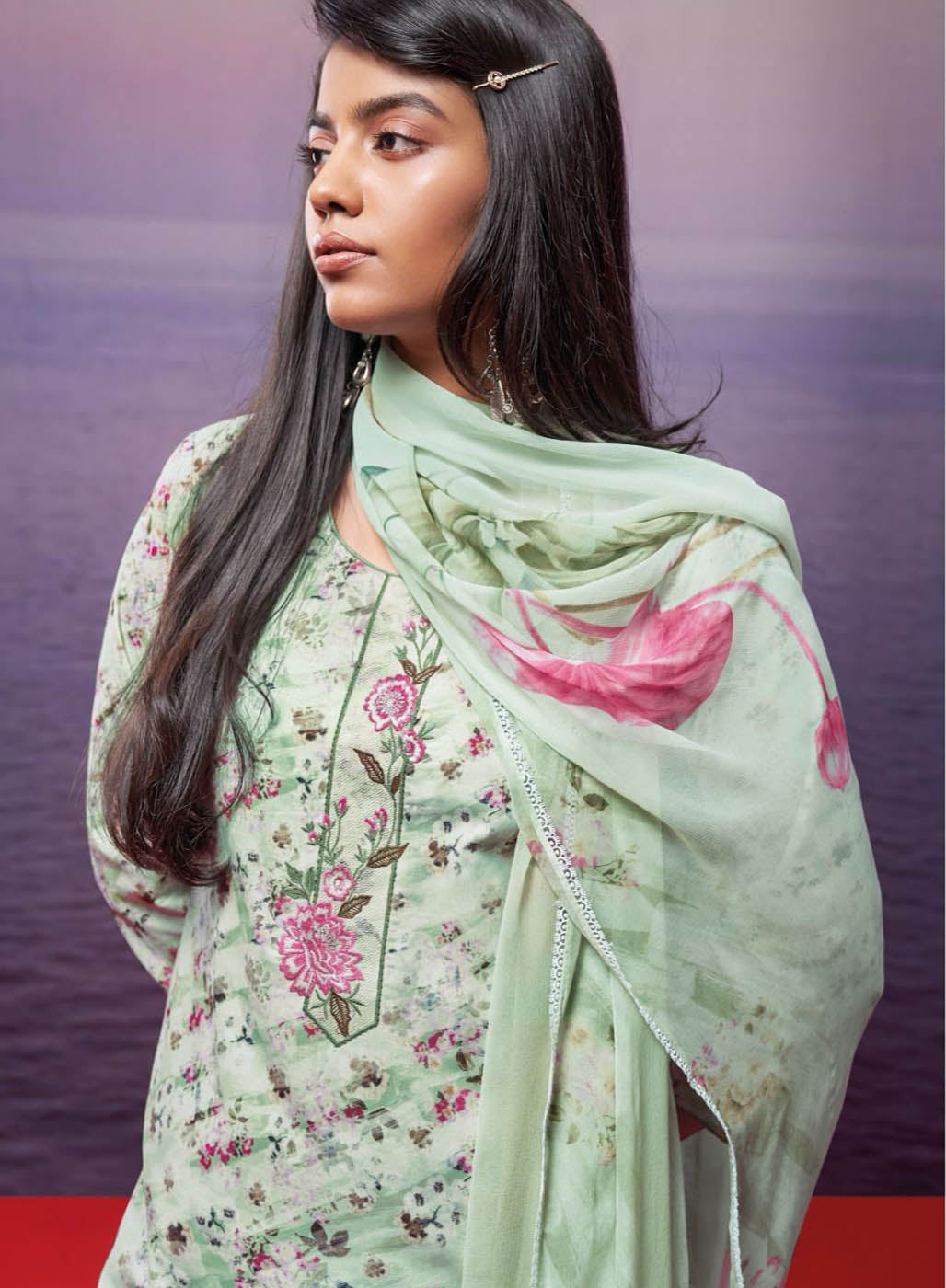 Ganga Pure Cotton Green Unstitched Suit Dress Material for Women