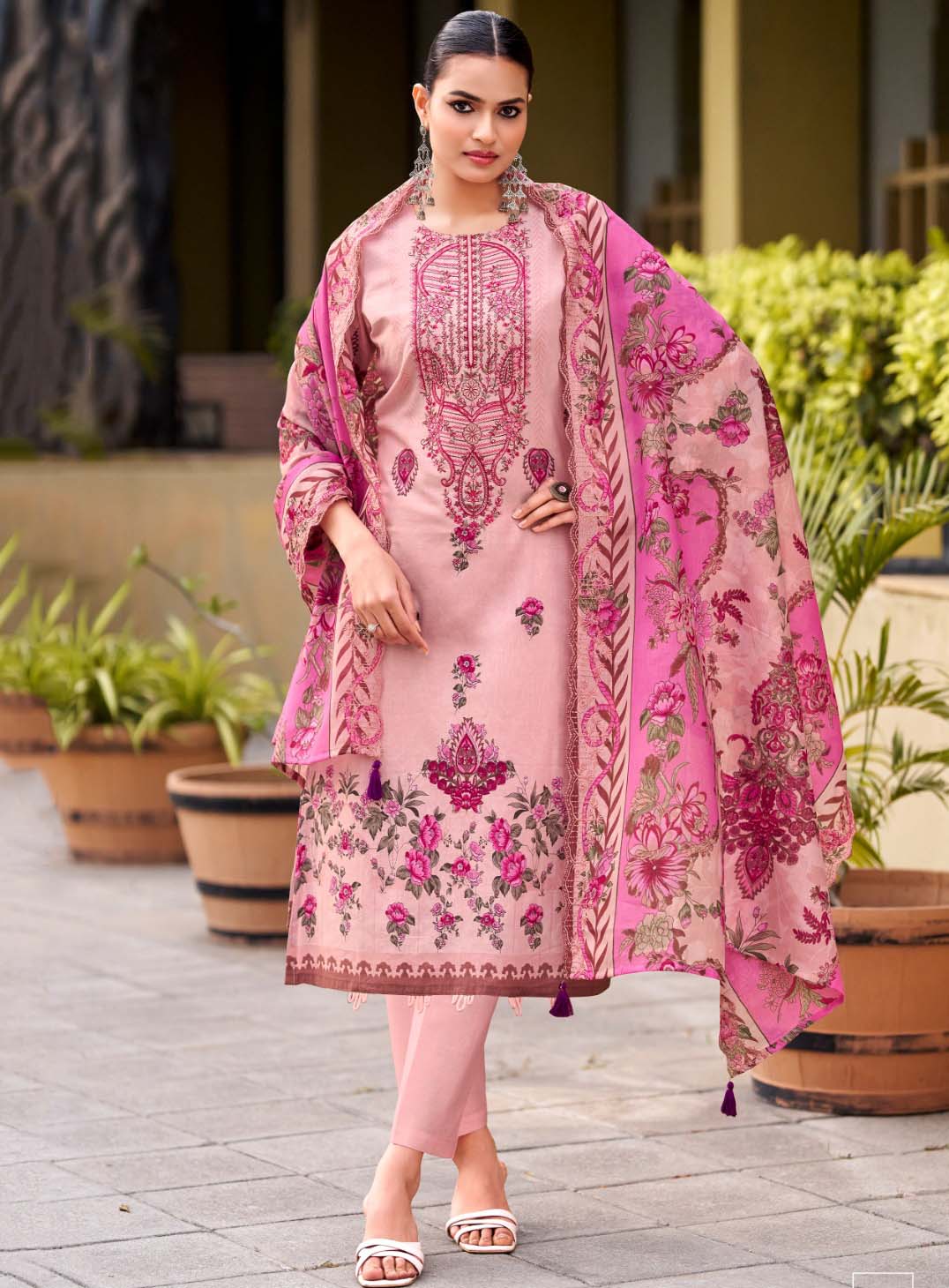 Pakistani Print Cambric Cotton Unstitched Suit Material with Embroidery