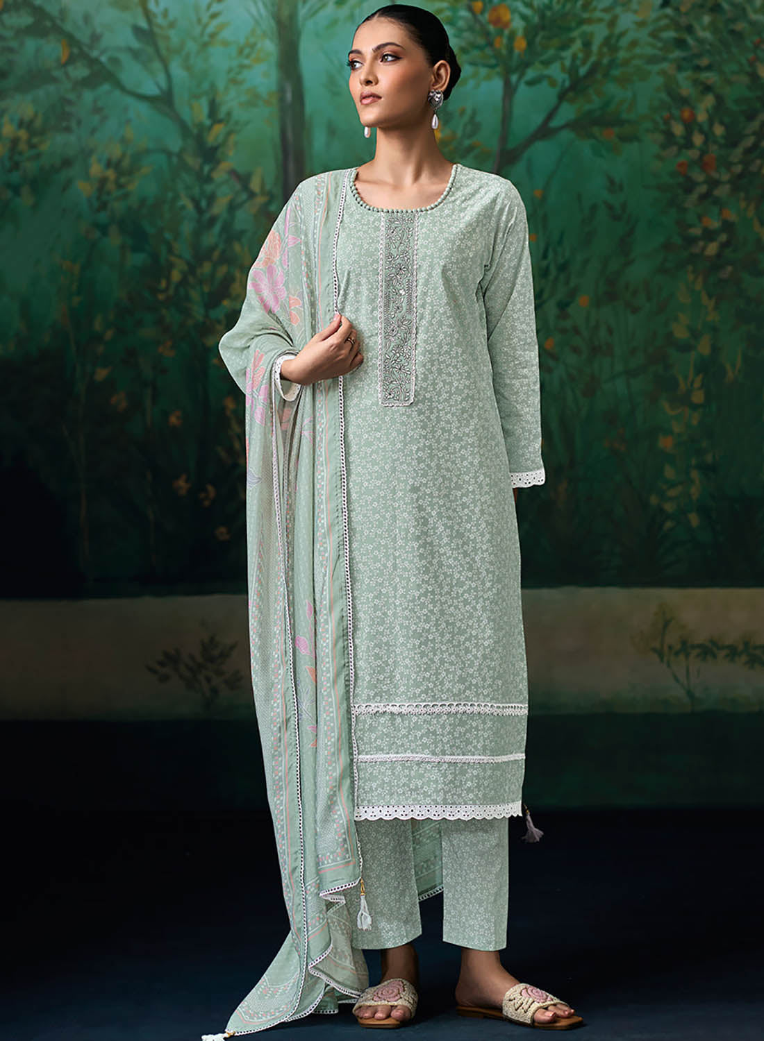 Printed Pure Soft Cotton Unstitched Suit Material for Women with Dupatta