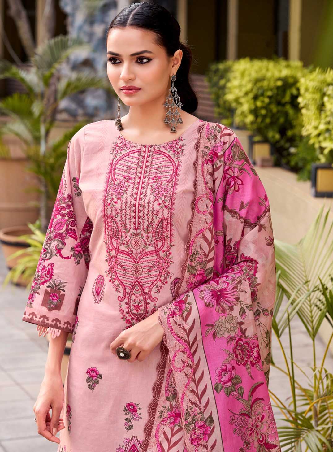 Pakistani Print Cambric Cotton Unstitched Suit Material with Embroidery