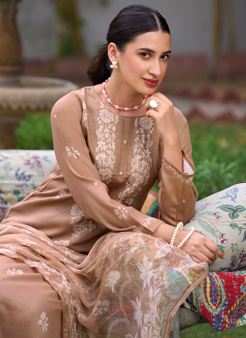 Party Wear Fancy Unstitched Cotton Satin Suit Fabric for Women